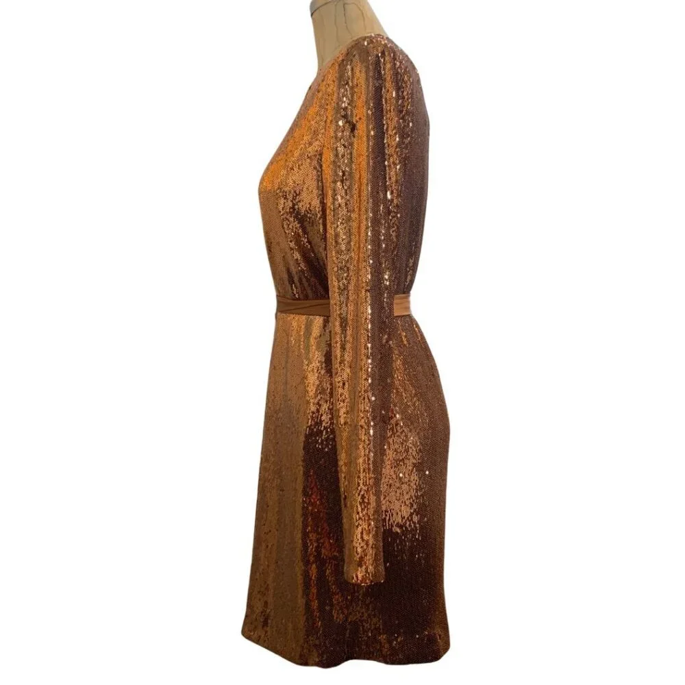 Ramy Brook Copper Long Sleeve Sequin Hallie Dress Womens XS